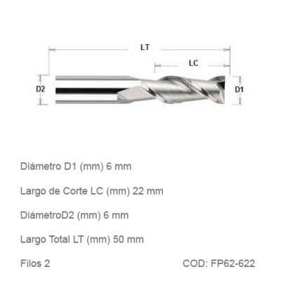 Fresa DTMAQ Plana de dos filos 6mm