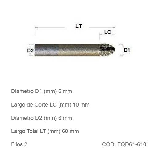 Fresa DTMAQ Esférica Diamantada para Mármol y Granito 6mm