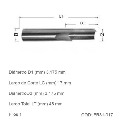 Fresa DTMAQ de Corte Recto de un filo 3.175mm