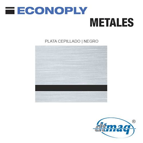 Econoply Metales, Plata Cepillado/Negro Finito, x Plancha