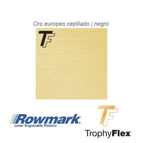 Rowmark TrophyFlex Oro Euro Cepillado/Negro autoadhesivo, plancha